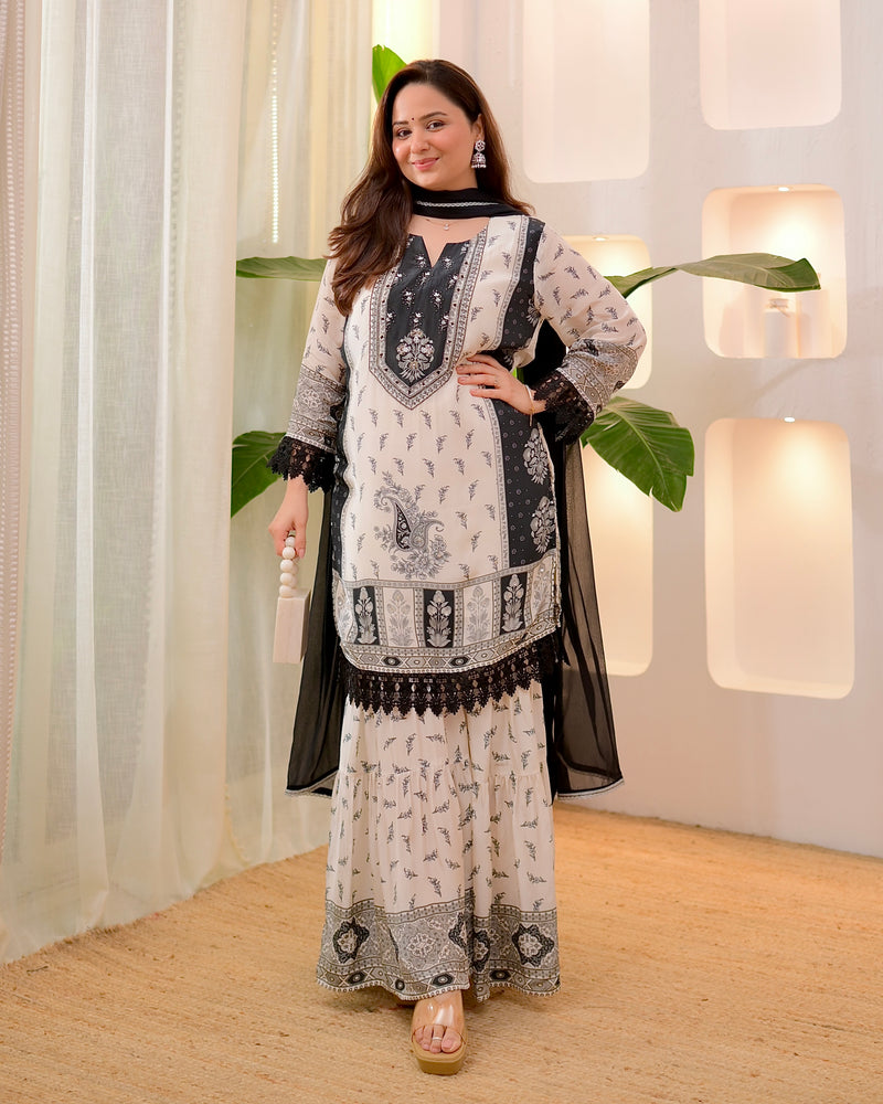 Monochrome Muse Handwork Crepe Sharara Set