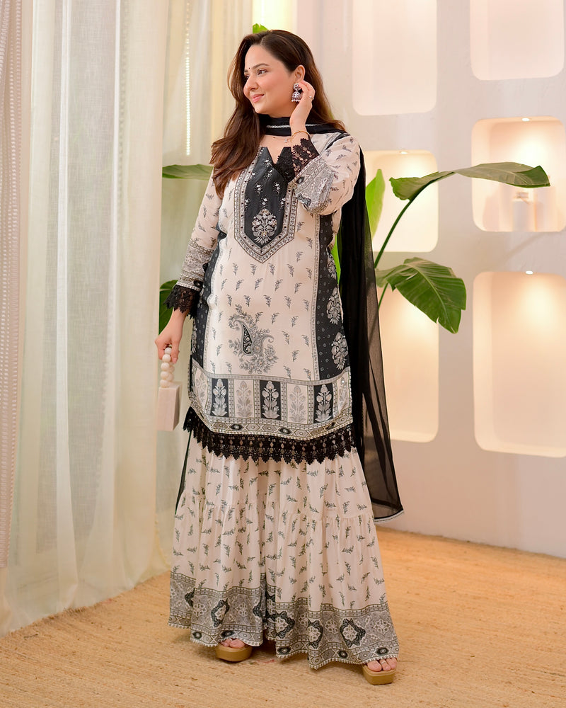 Monochrome Muse Handwork Crepe Sharara Set