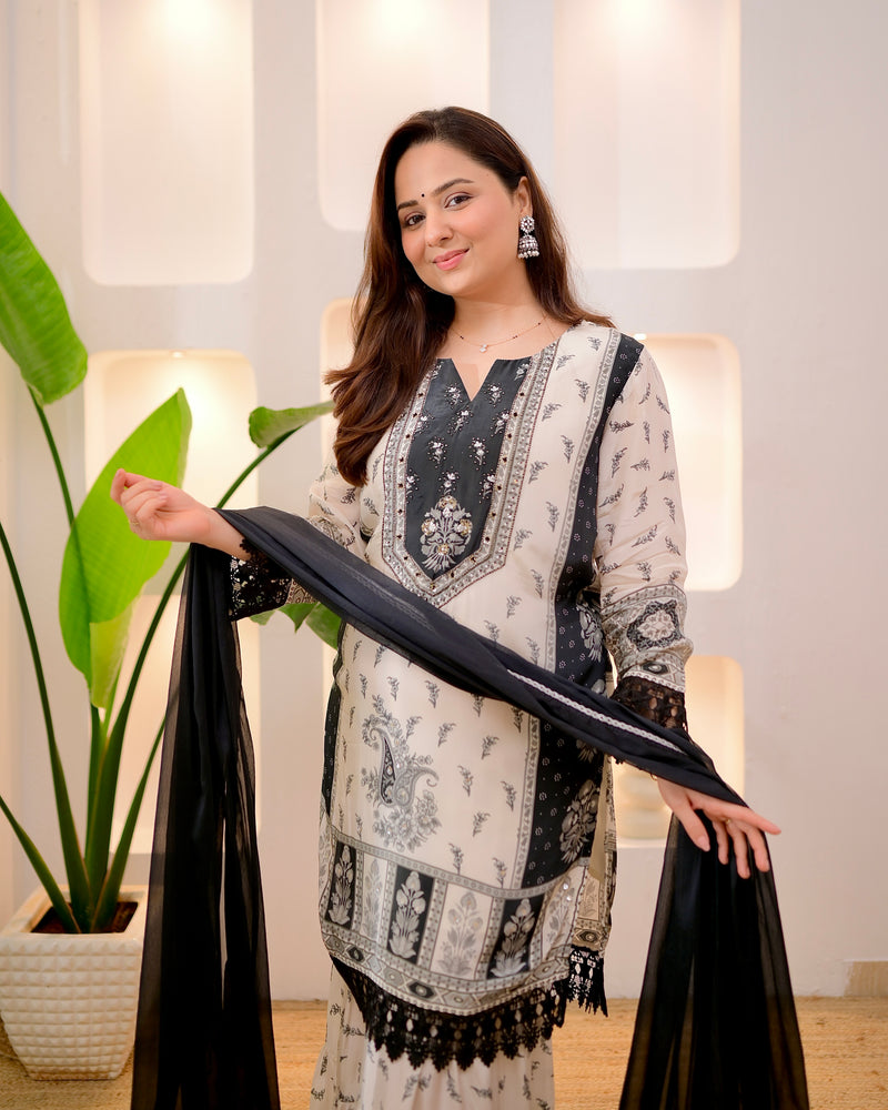 Monochrome Muse Handwork Crepe Sharara Set