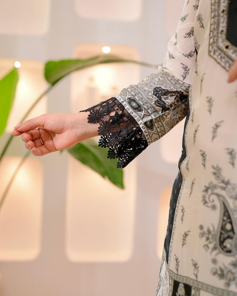 Monochrome Muse Handwork Crepe Sharara Set