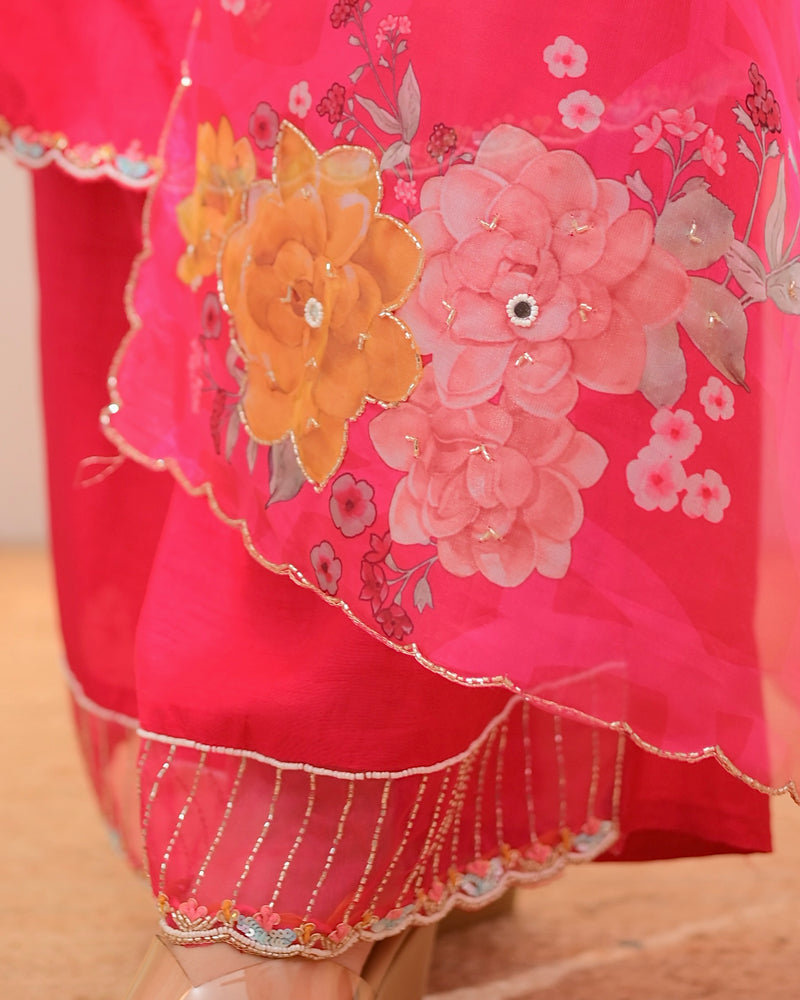 Fuchsia Fable Handwork Silk Palazzo Suit