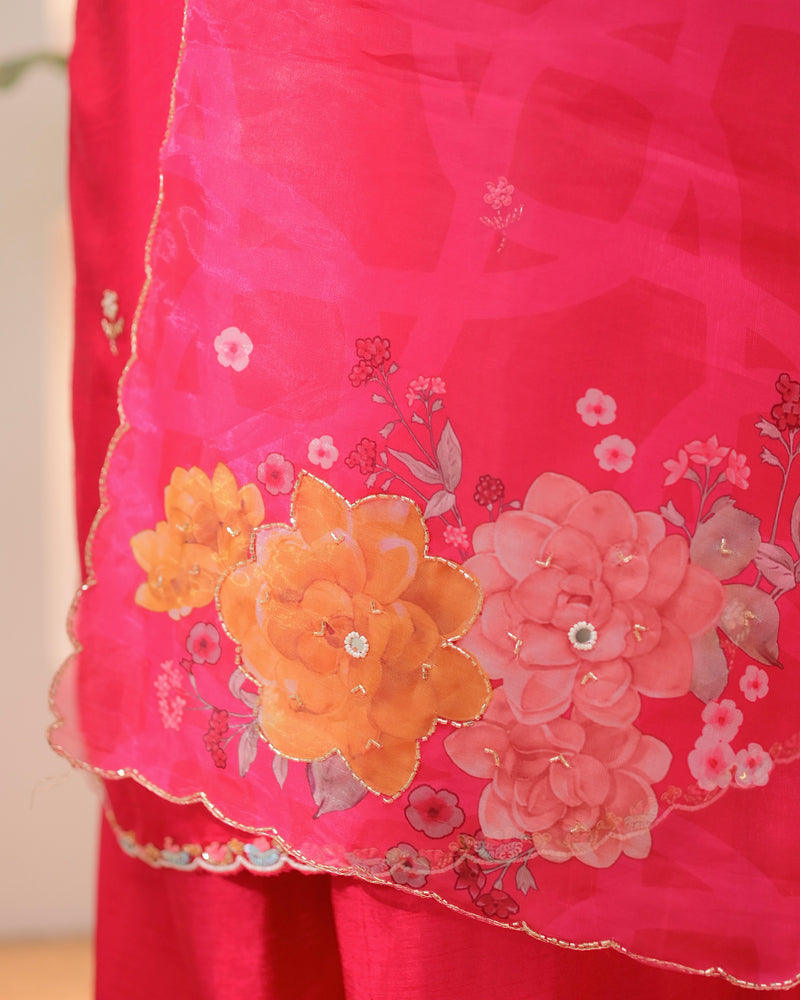 Fuchsia Fable Handwork Silk Palazzo Suit