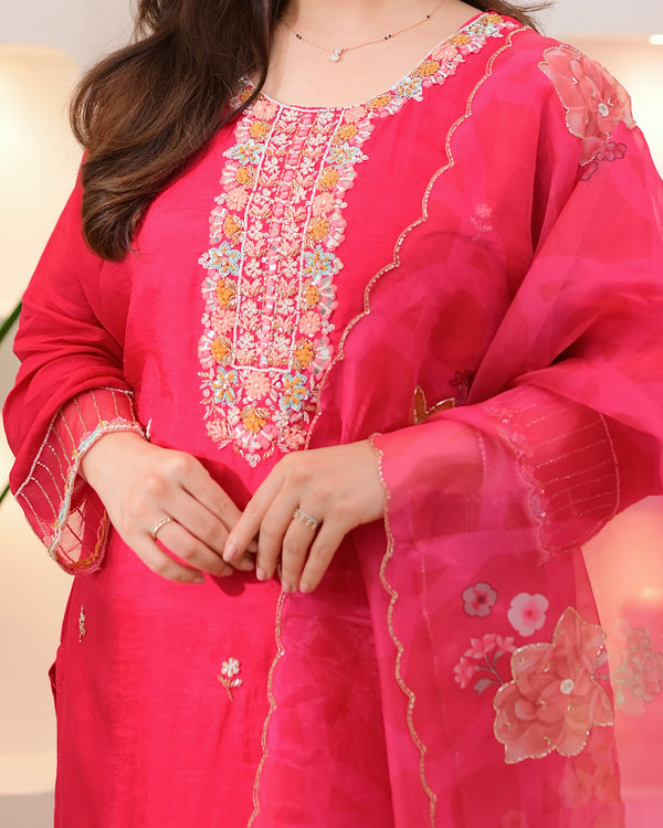 Fuchsia Fable Handwork Silk Palazzo Suit