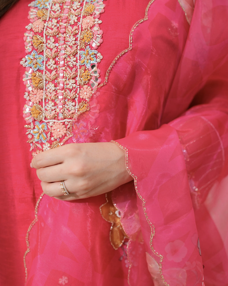 Fuchsia Fable Handwork Silk Palazzo Suit