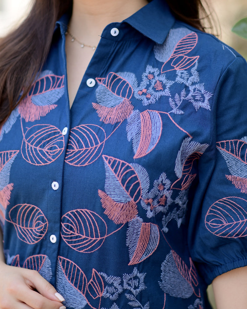 Navy Blue Threadwork Premium Cotton Dress