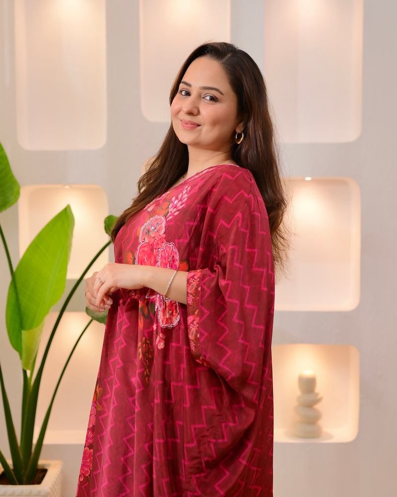 Wine Whisper Kaftan Handwork Crepe Co-ord