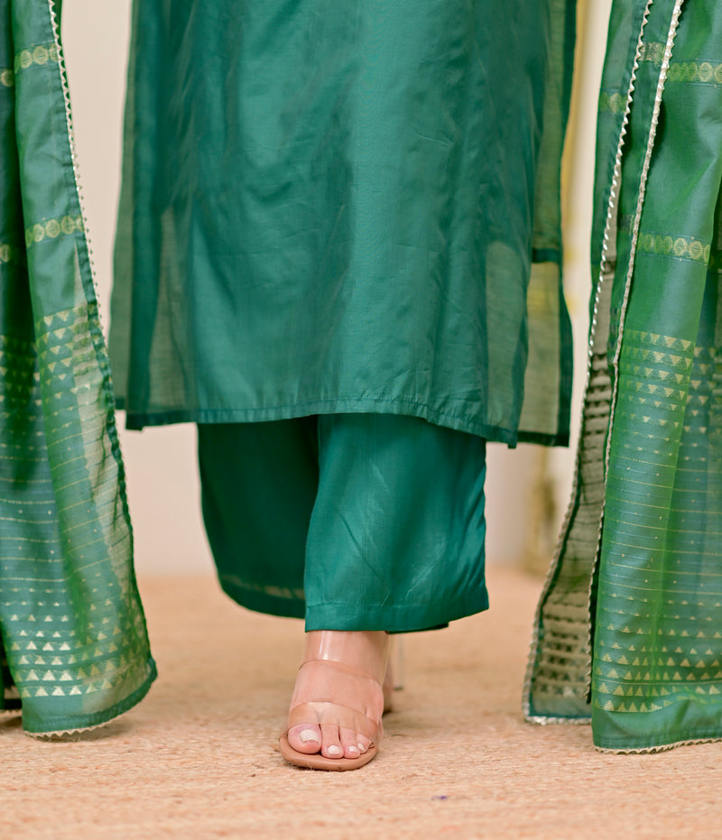 Opal Green Handwork Mul Chanderi Festive Suit
