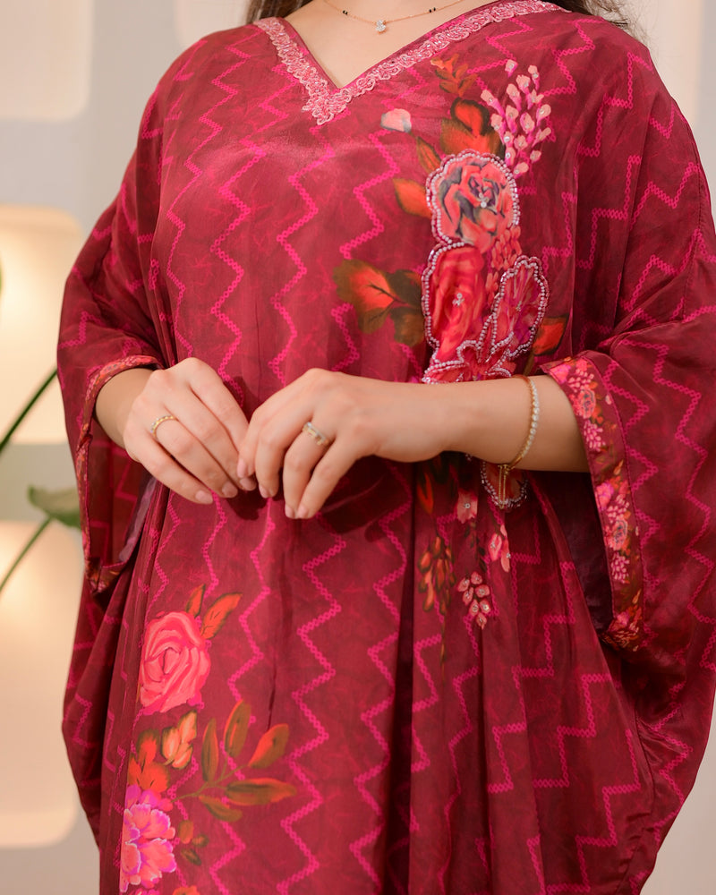 Wine Whisper Kaftan Handwork Crepe Co-ord