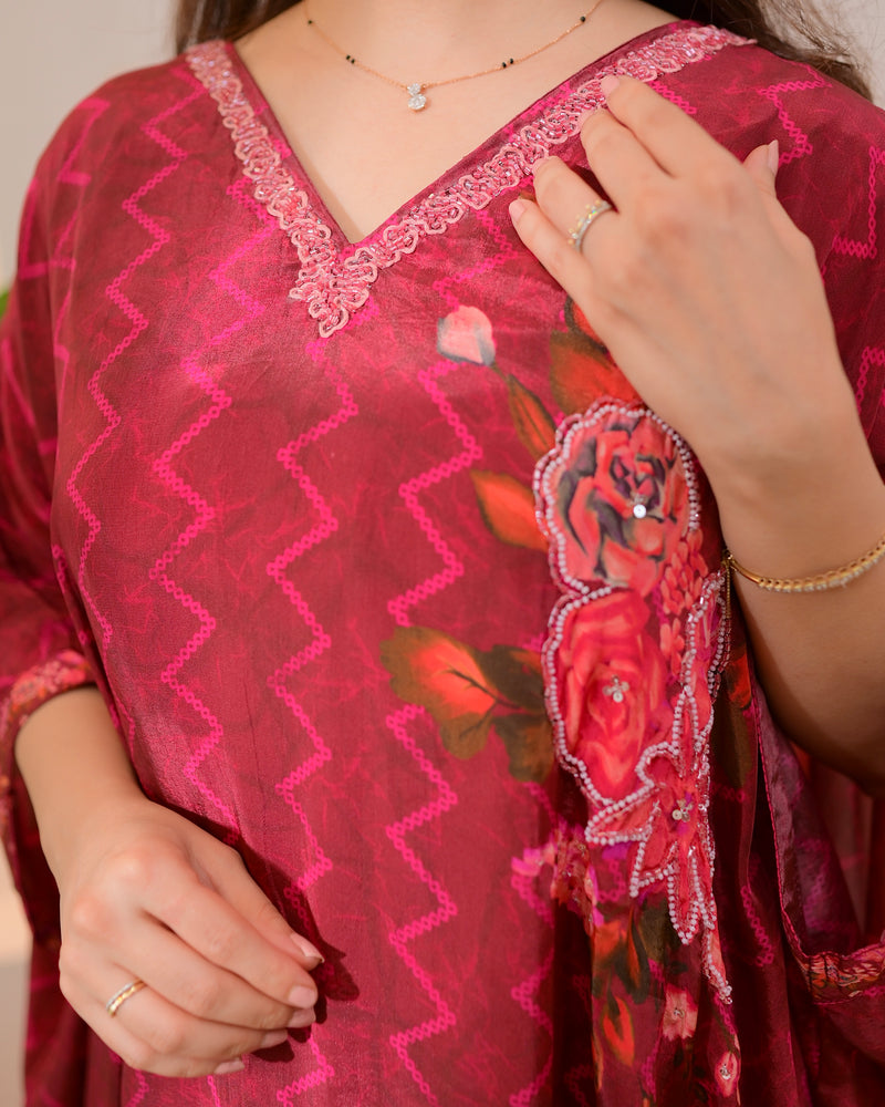 Wine Whisper Kaftan Handwork Crepe Co-ord