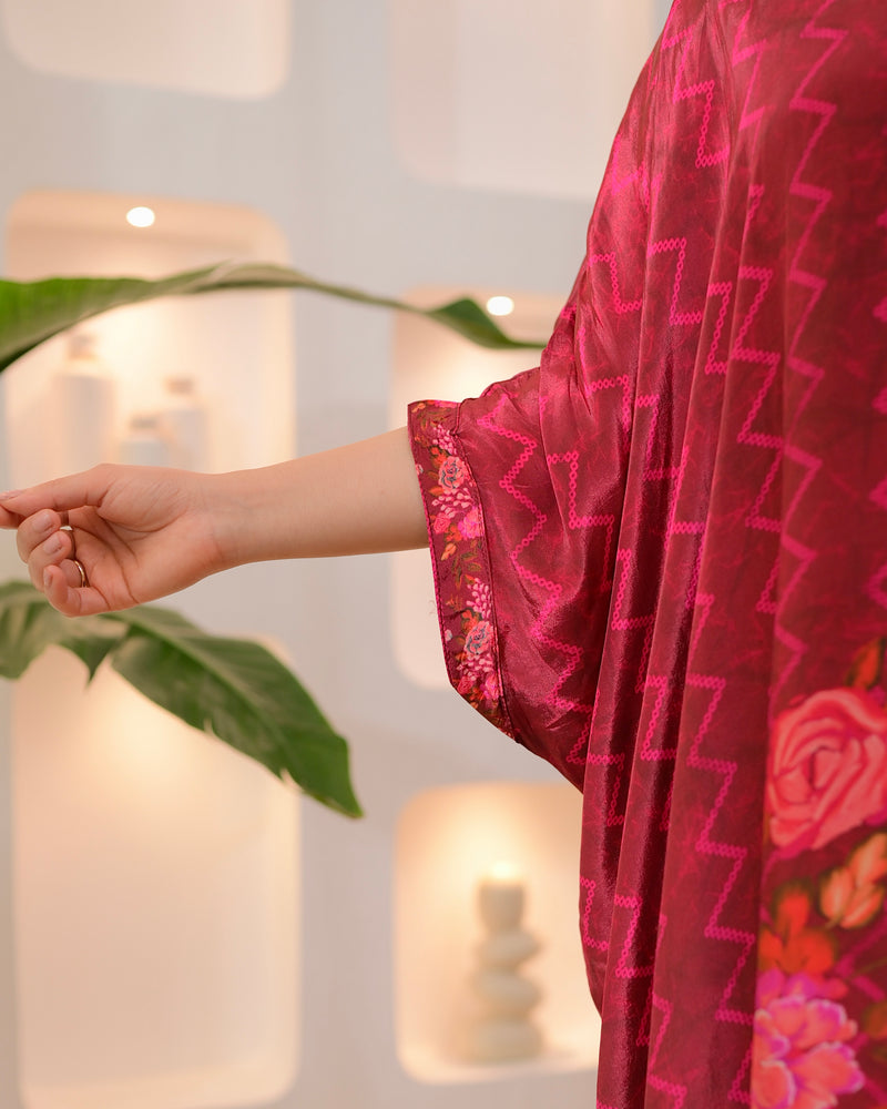 Wine Whisper Kaftan Handwork Crepe Co-ord