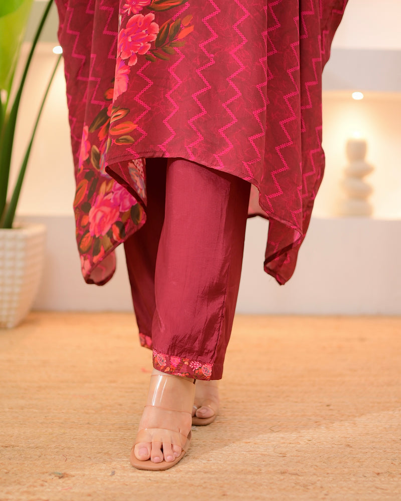 Wine Whisper Kaftan Handwork Crepe Co-ord
