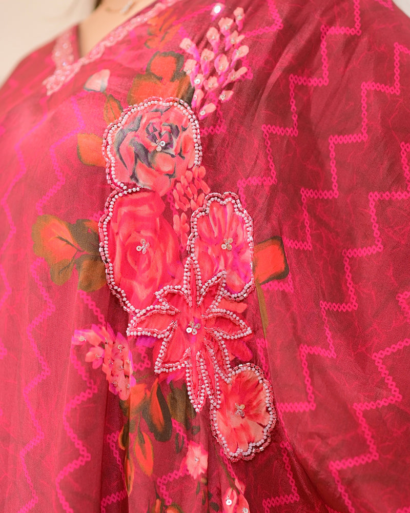 Wine Whisper Kaftan Handwork Crepe Co-ord