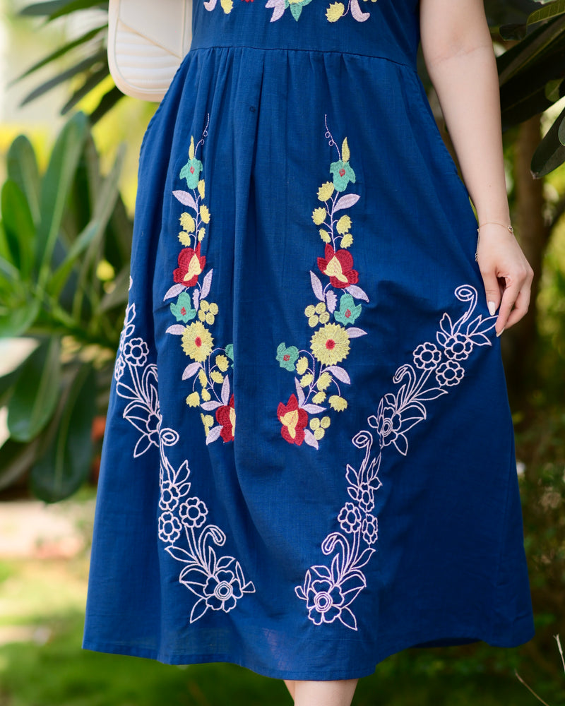 Indigo Blue Threadwork Premium Cotton Dress