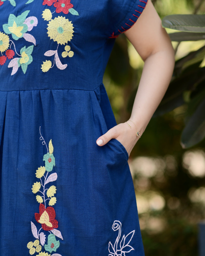 Indigo Blue Threadwork Premium Cotton Dress