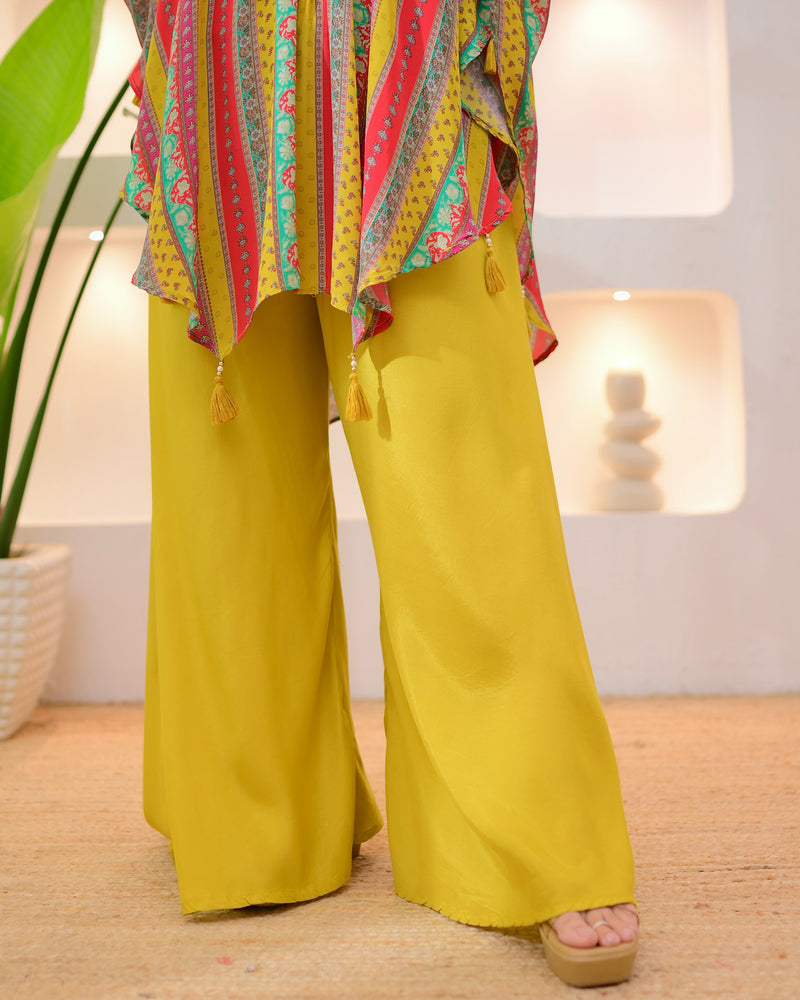 Yellow Multi Muse Handwork Kaftan Crepe Sharara Set