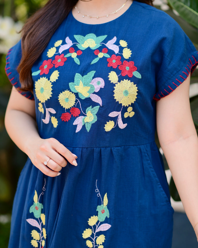 Indigo Blue Threadwork Premium Cotton Dress