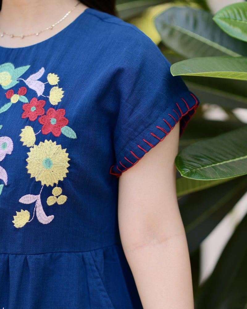 Indigo Blue Threadwork Premium Cotton Dress