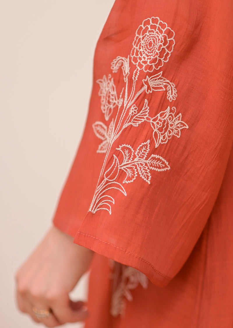 Rust Reverie Threadwork Mul Chanderi A Line Suit