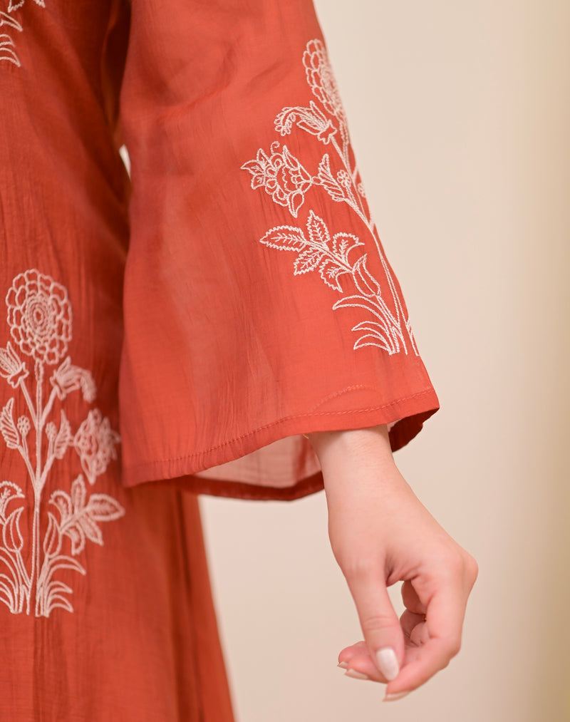 Rust Reverie Threadwork Mul Chanderi A Line Suit