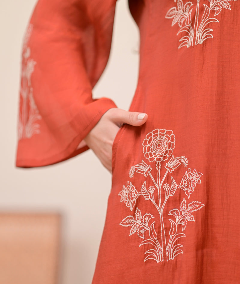 Rust Reverie Threadwork Mul Chanderi A Line Suit