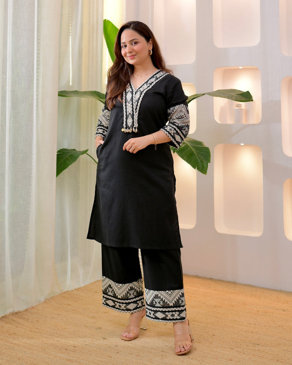 Black Boho Woven Cotton Co-ord
