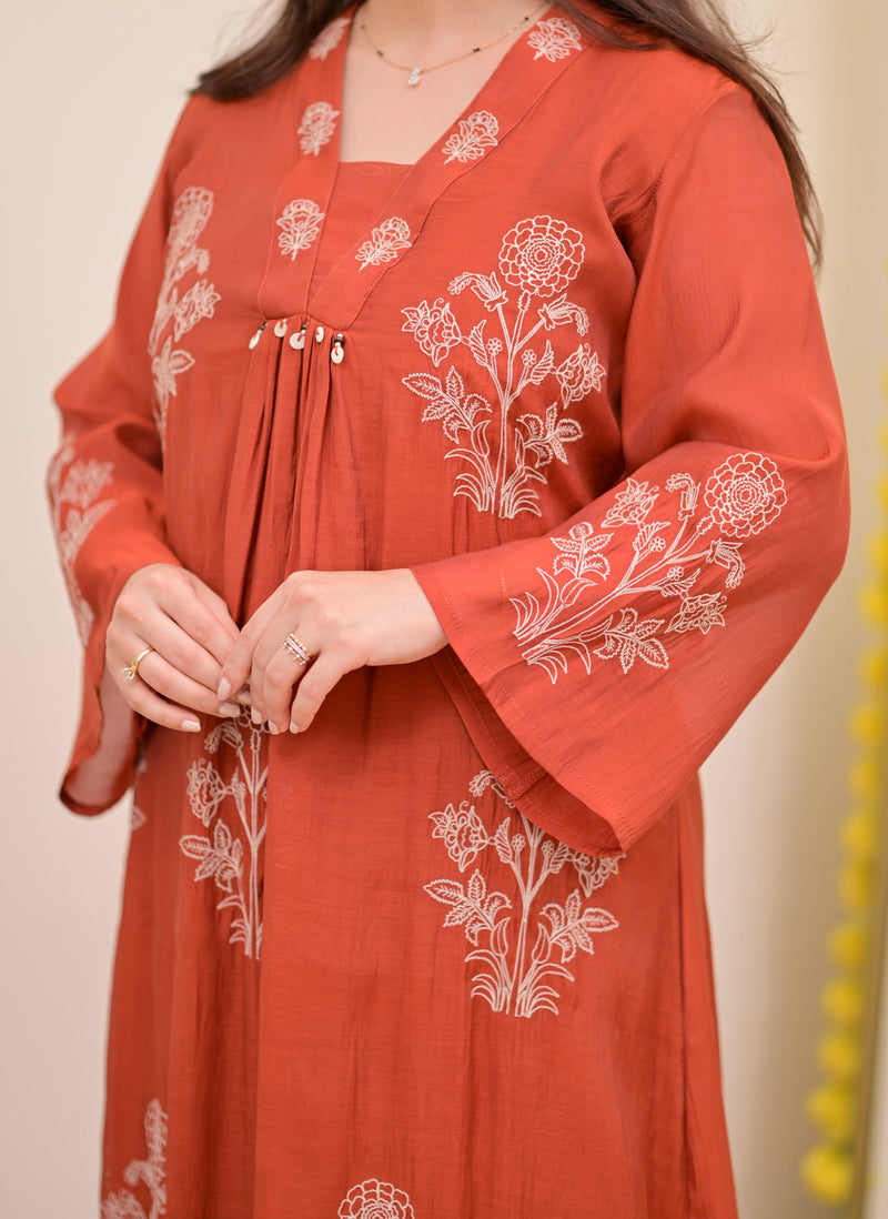 Rust Reverie Threadwork Mul Chanderi A Line Suit