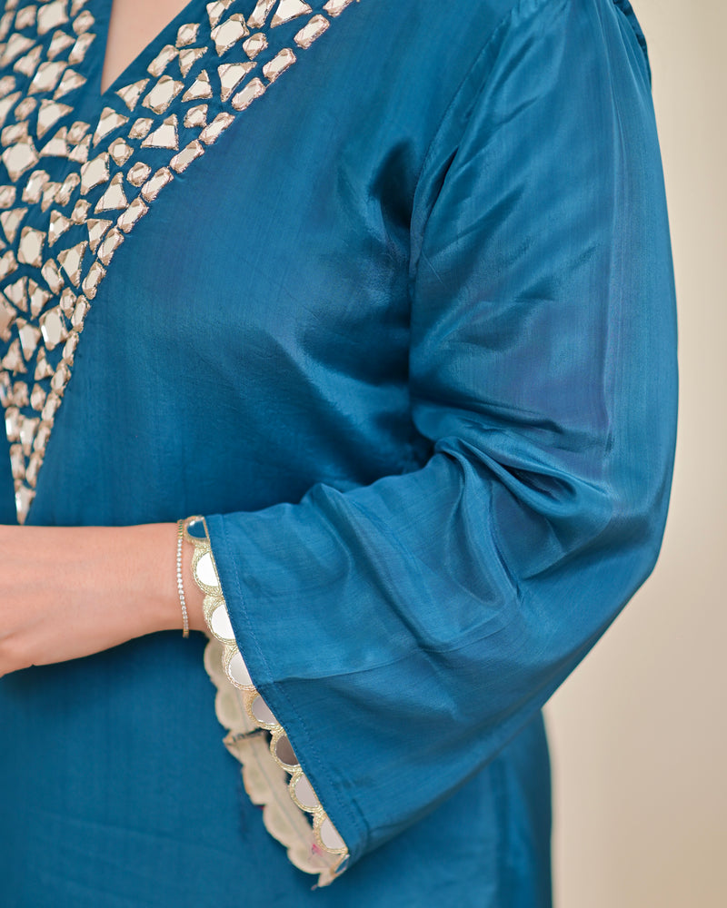 Teal Blue Mirror Glow Crepe Festive Sharara Set