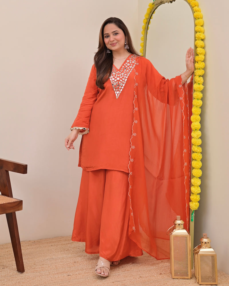 Saffron Mirror Glow Crepe Festive Sharara Set