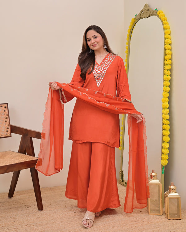 Saffron Mirror Glow Crepe Festive Sharara Set