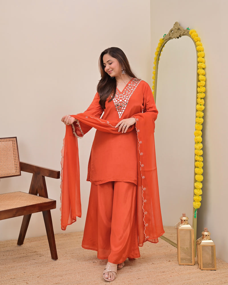 Saffron Mirror Glow Crepe Festive Sharara Set
