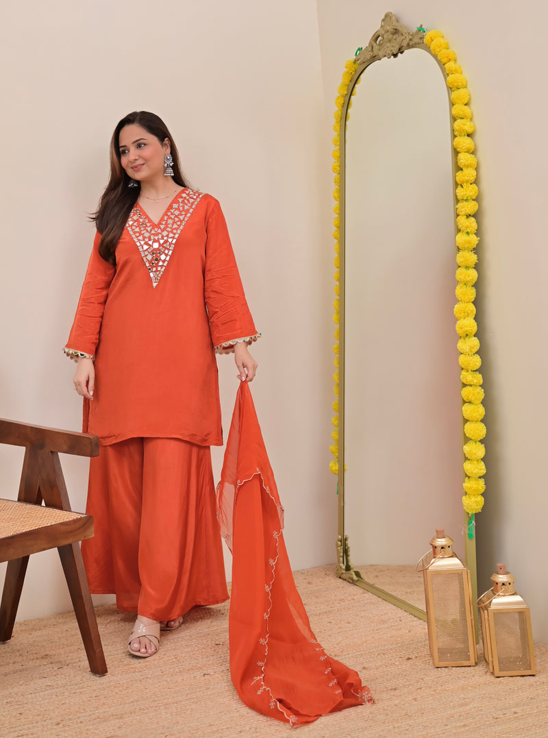 Saffron Mirror Glow Crepe Festive Sharara Set