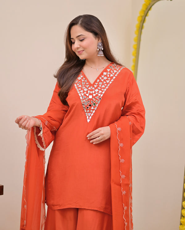 Saffron Mirror Glow Crepe Festive Sharara Set