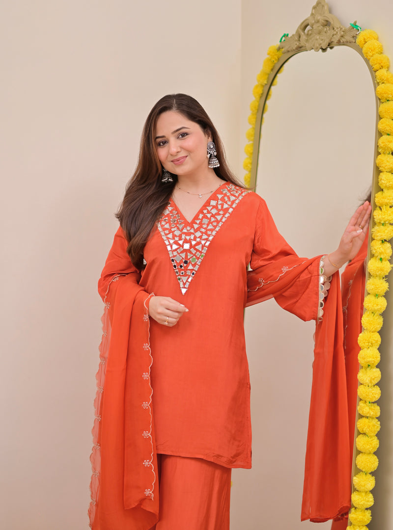 Saffron Mirror Glow Crepe Festive Sharara Set
