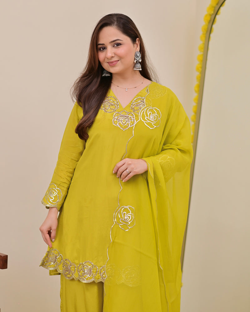 Liril Yellow Rose Handwork Crepe Festive Sharara Set