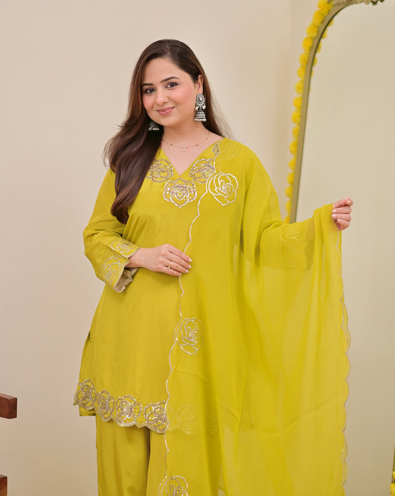 Liril Yellow Rose Handwork Crepe Festive Sharara Set