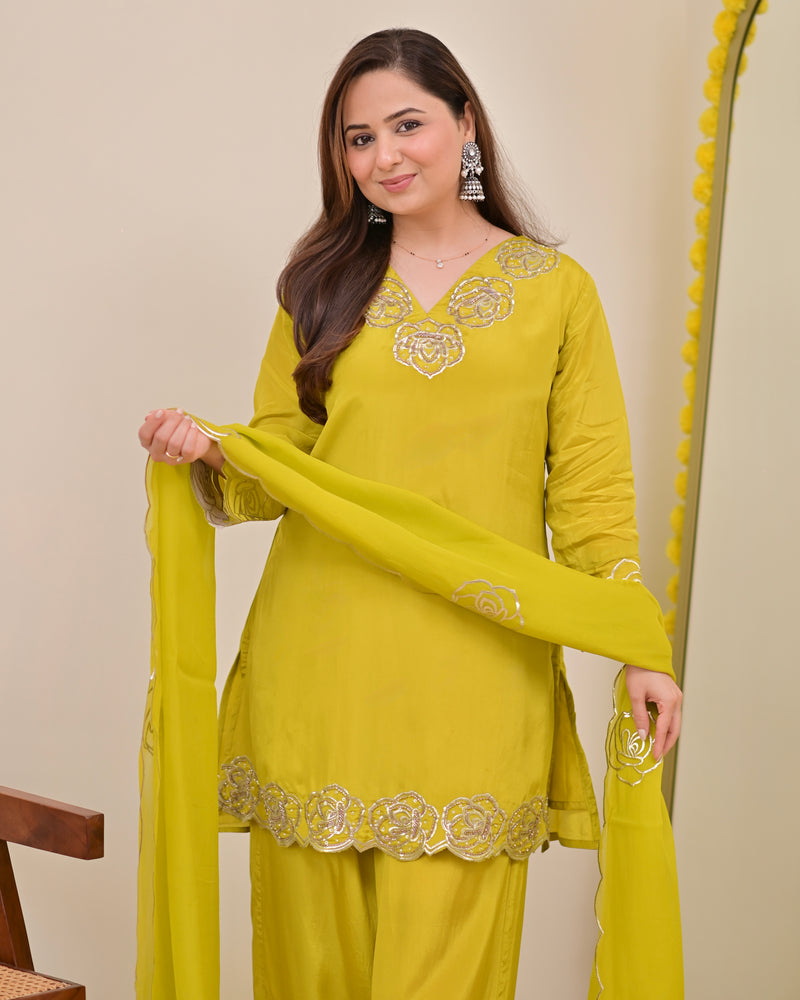 Liril Yellow Rose Handwork Crepe Festive Sharara Set