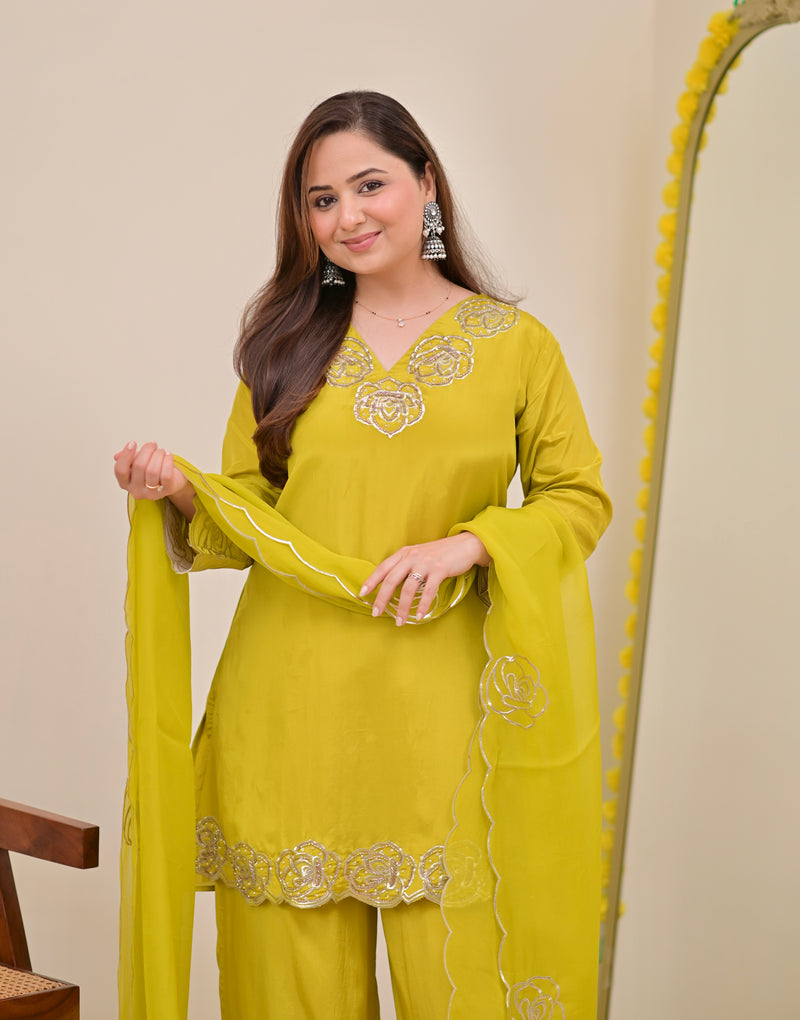 Liril Yellow Rose Handwork Crepe Festive Sharara Set