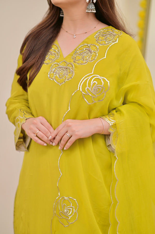 Liril Yellow Rose Handwork Crepe Festive Sharara Set