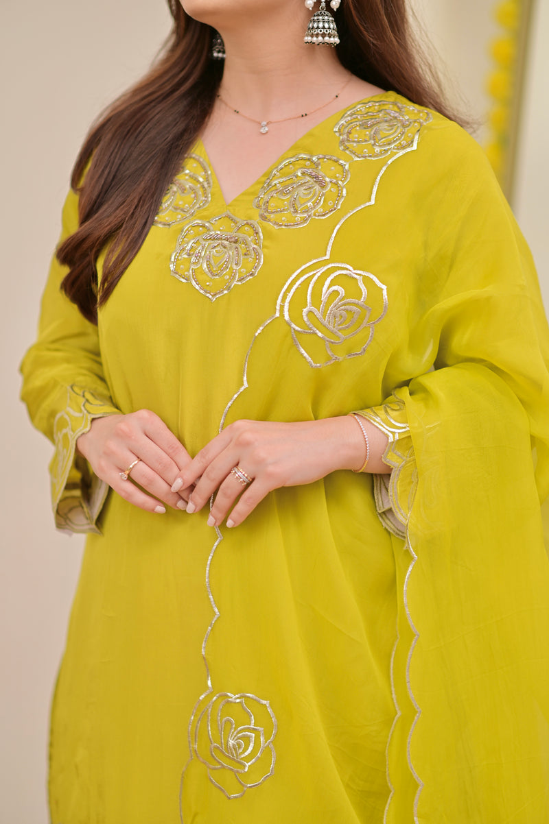 Liril Yellow Rose Handwork Crepe Festive Sharara Set