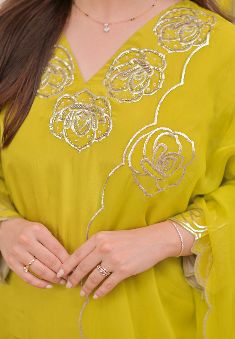 Liril Yellow Rose Handwork Crepe Festive Sharara Set