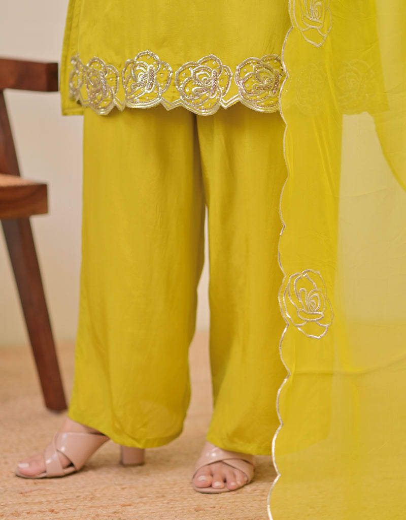 Liril Yellow Rose Handwork Crepe Festive Sharara Set
