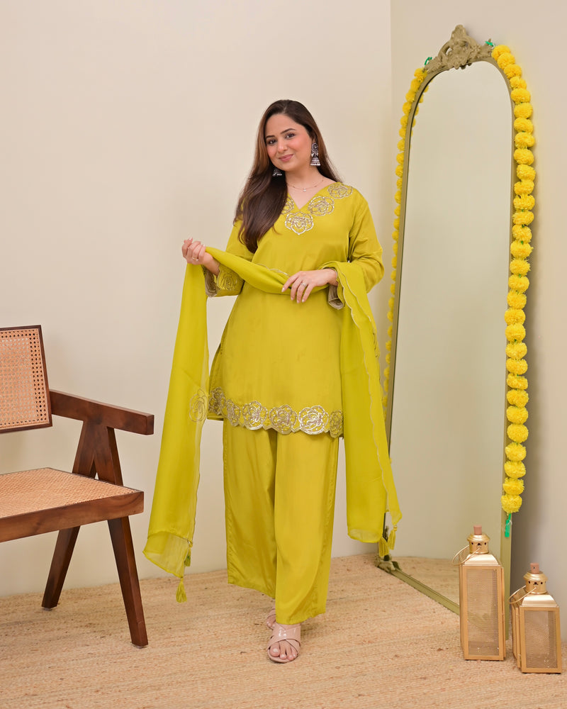 Liril Yellow Rose Handwork Crepe Festive Sharara Set