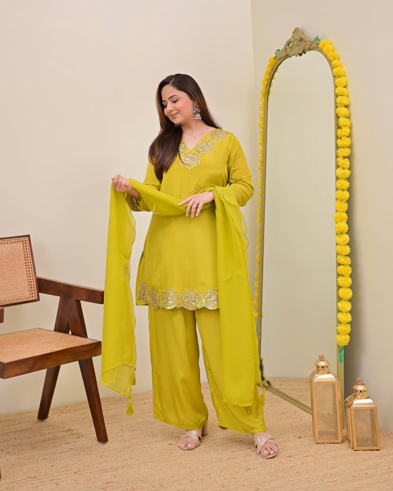 Liril Yellow Rose Handwork Crepe Festive Sharara Set