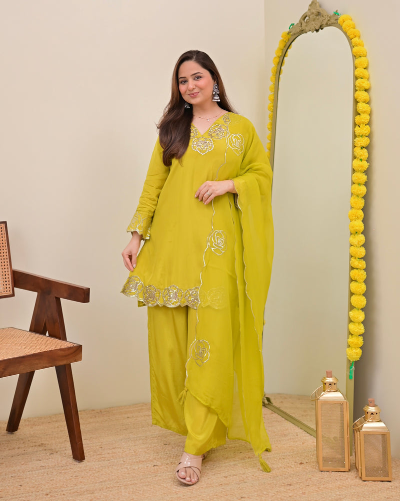 Liril Yellow Rose Handwork Crepe Festive Sharara Set