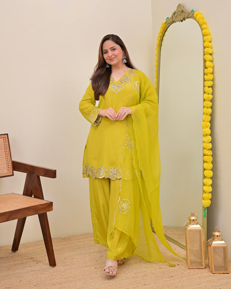 Liril Yellow Rose Handwork Crepe Festive Sharara Set