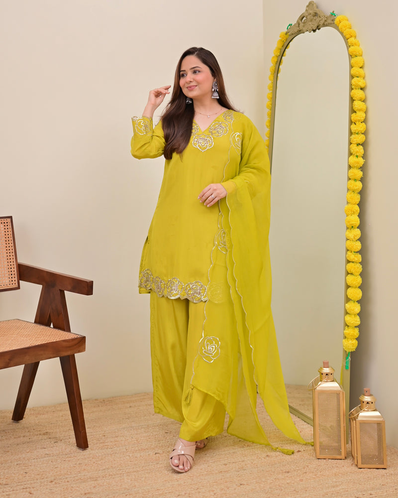 Liril Yellow Rose Handwork Crepe Festive Sharara Set
