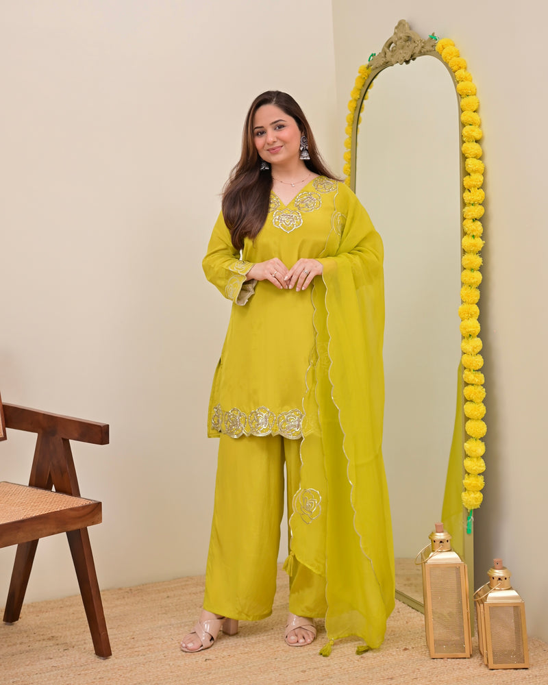 Liril Yellow Rose Handwork Crepe Festive Sharara Set