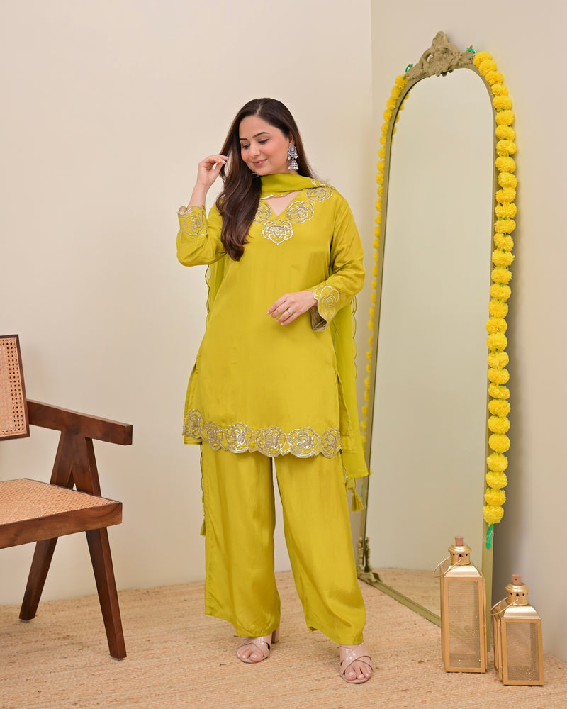 Liril Yellow Rose Handwork Crepe Festive Sharara Set