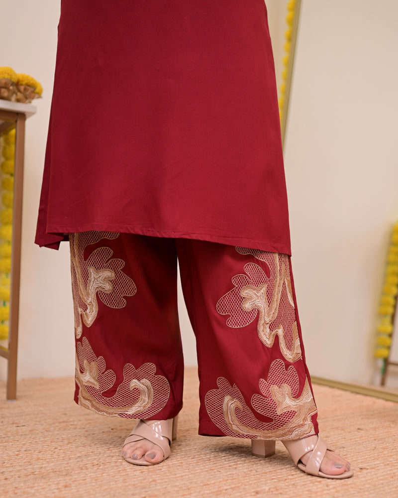 Crimson Charm Classic Threadwork Cotton Co-ord