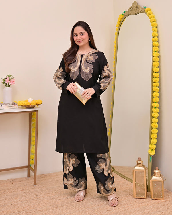 Black Charm Classic Threadwork Cotton Co-ord